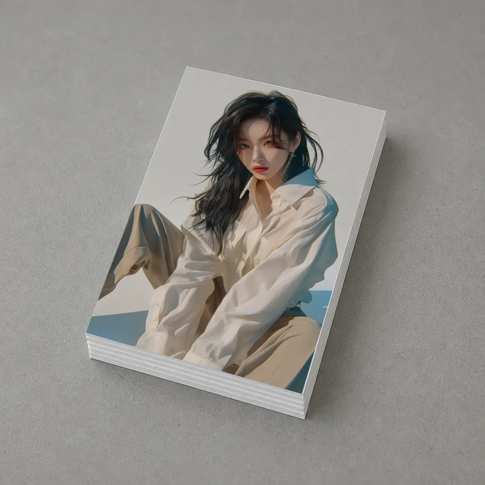 Korean Fashion Girl White Outfit Minimal Background – Postcards