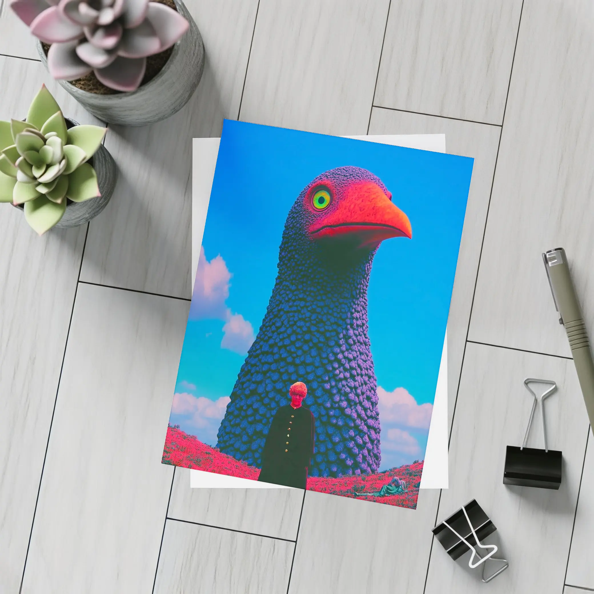 Giant Bird Figure Man Surreal Sky – Postcards
