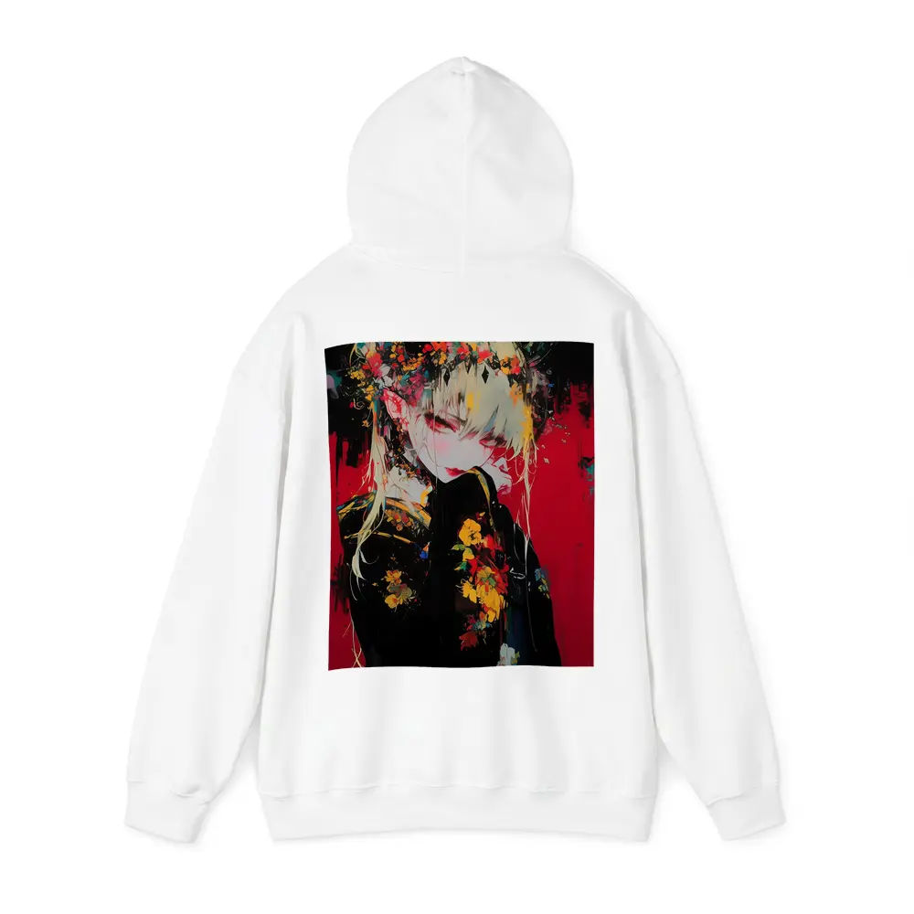 Anime Girl Horns Floral Dark Red Background – Hoodies