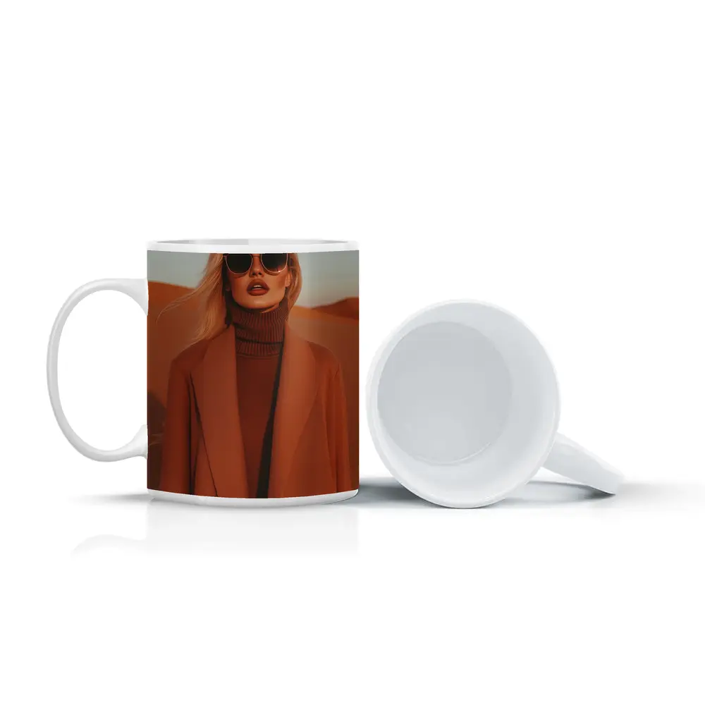 Blonde Woman Desert Dunes Fashion Portrait – Mugs