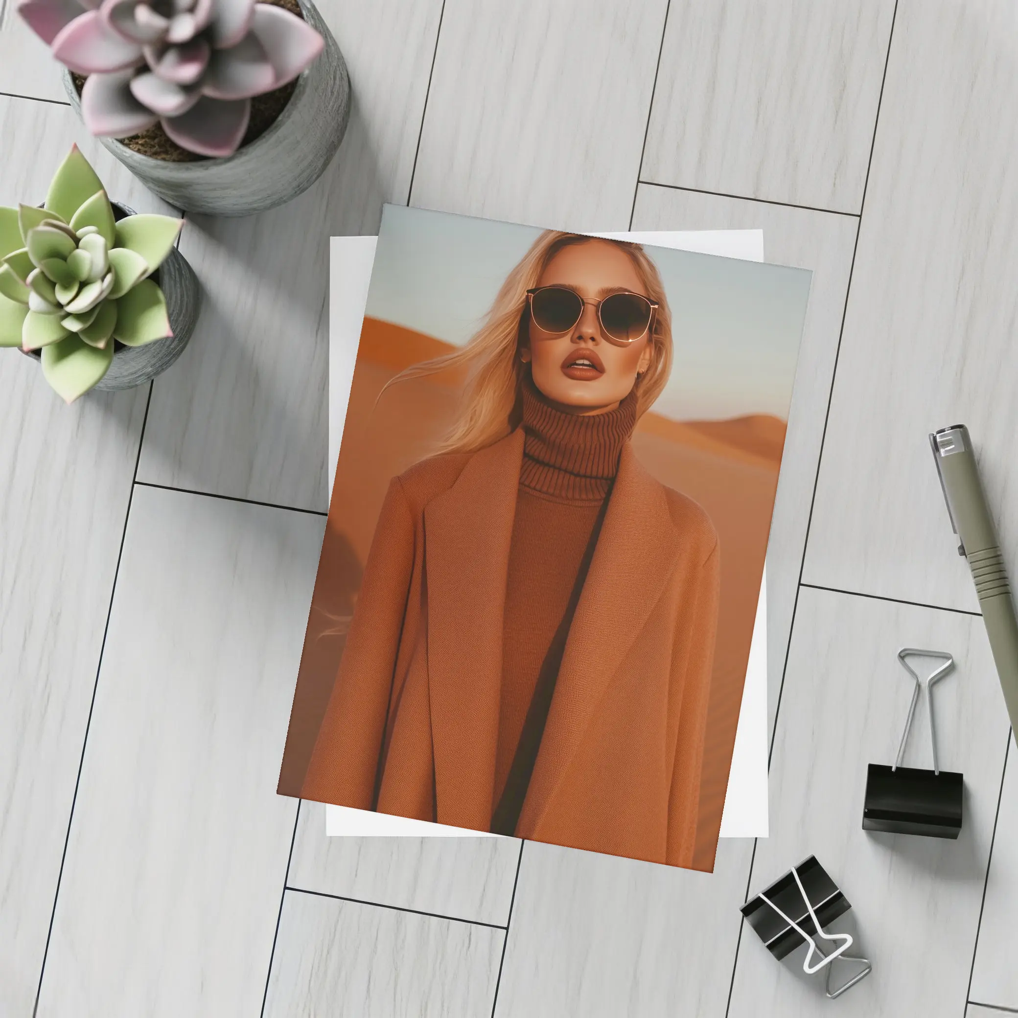 Blonde Woman Desert Dunes Fashion Portrait – Postcards