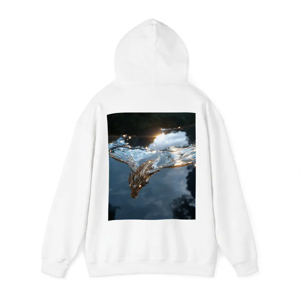 Silver Dragon Flying Over Reflective Water – Hoodies