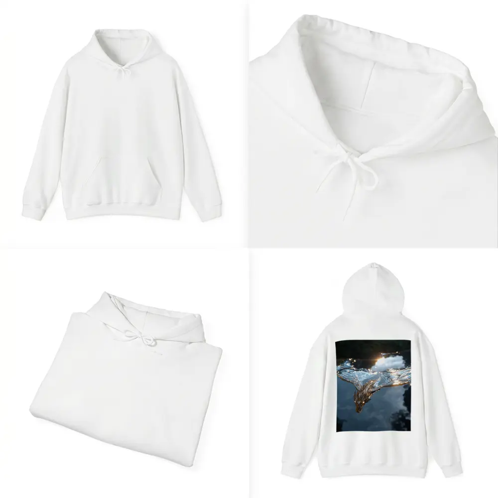 Silver Dragon Flying Over Reflective Water – Hoodies
