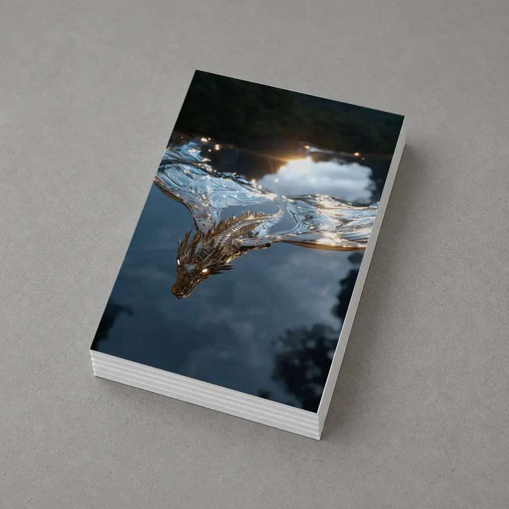 Silver Dragon Flying Over Reflective Water – Postcards
