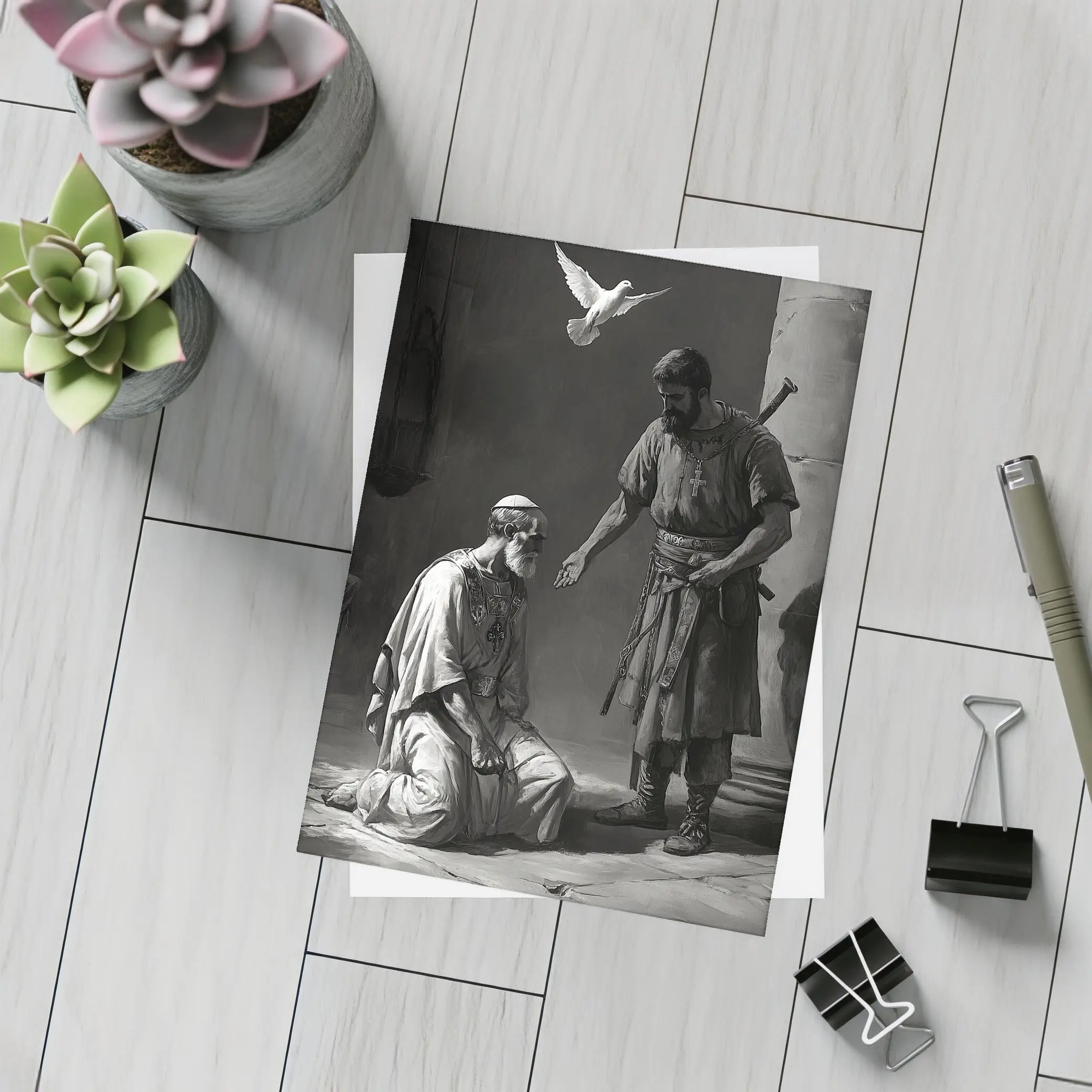 Biblical Scene Soldier Dove Dark Art – Postcards