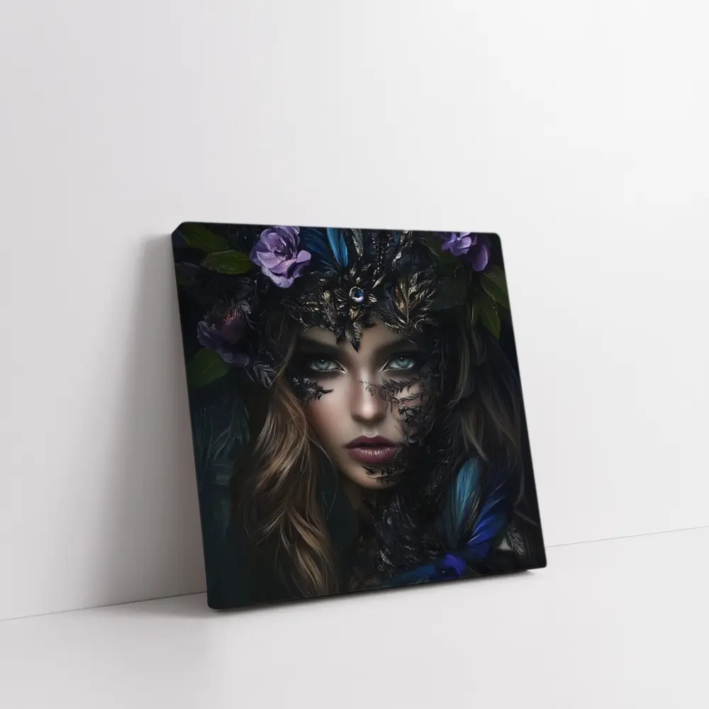 Dark Fantasy Woman With Floral Crown Portrait – Wall Art