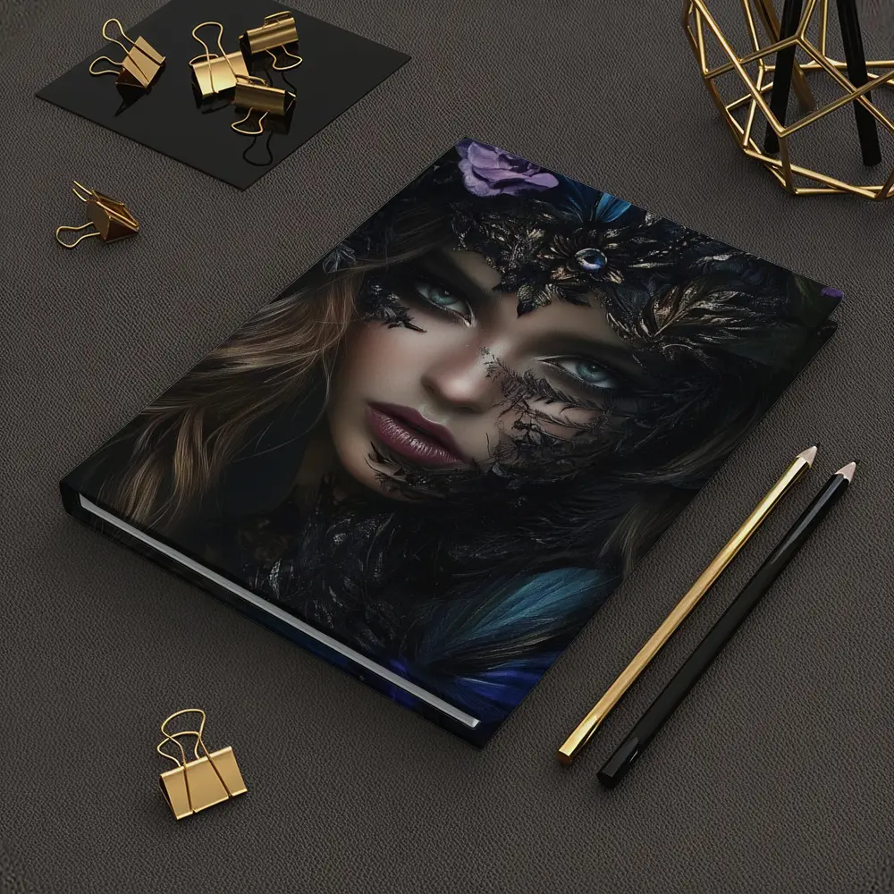 Dark Fantasy Woman With Floral Crown Portrait – Notebooks