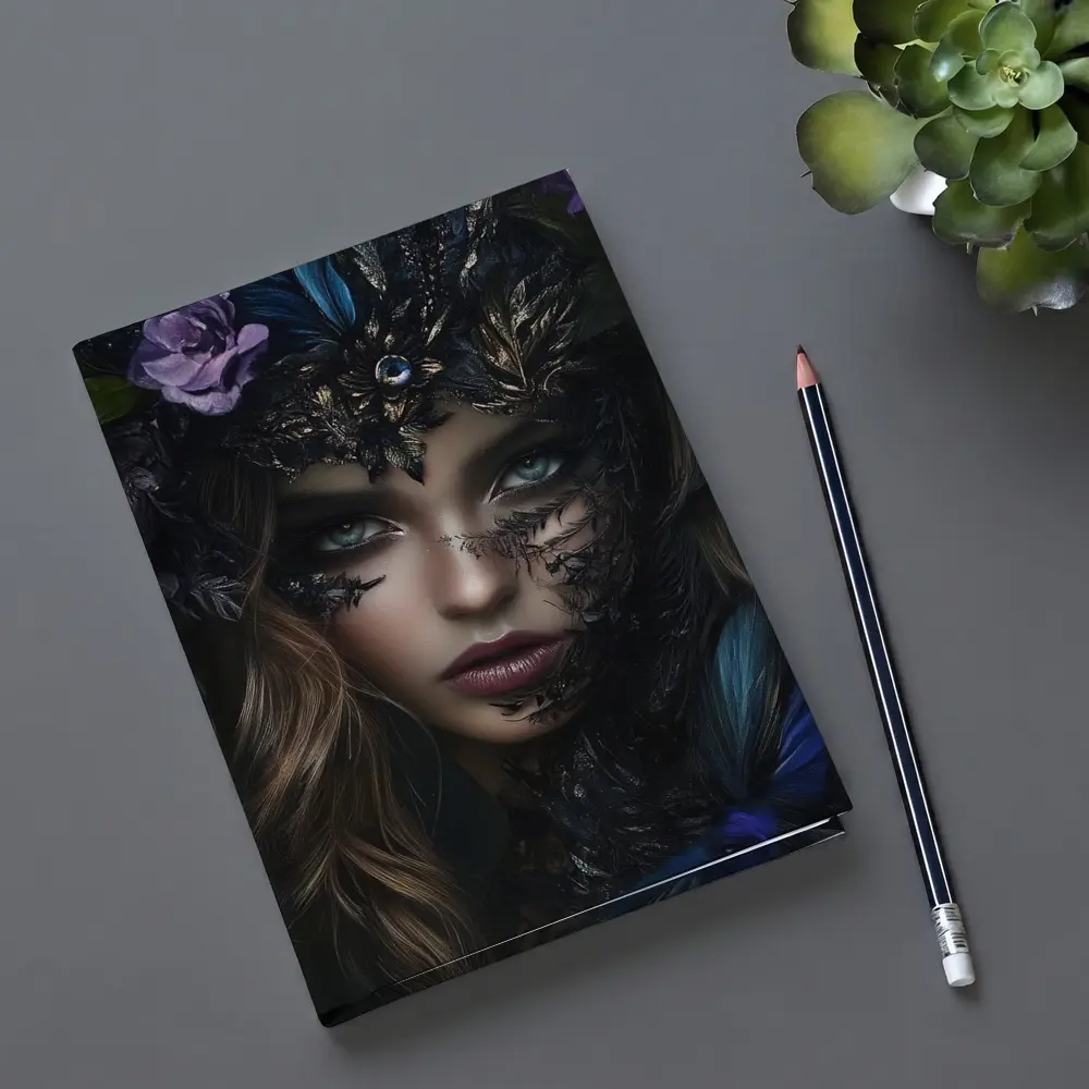 Dark Fantasy Woman With Floral Crown Portrait – Notebooks