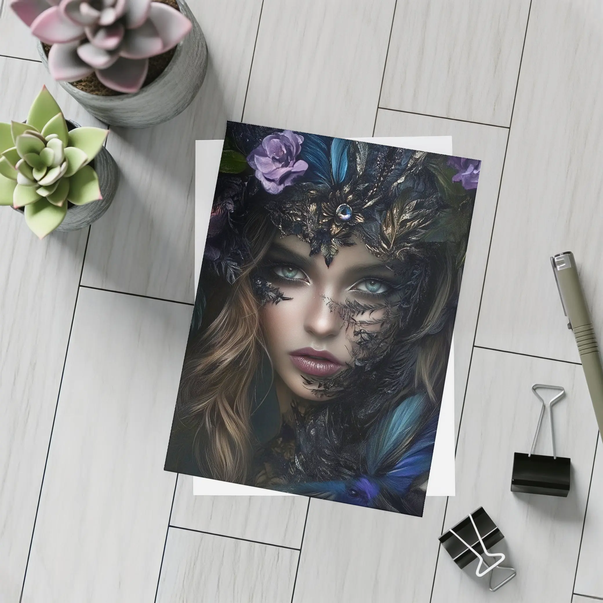 Dark Fantasy Woman With Floral Crown Portrait – Postcards