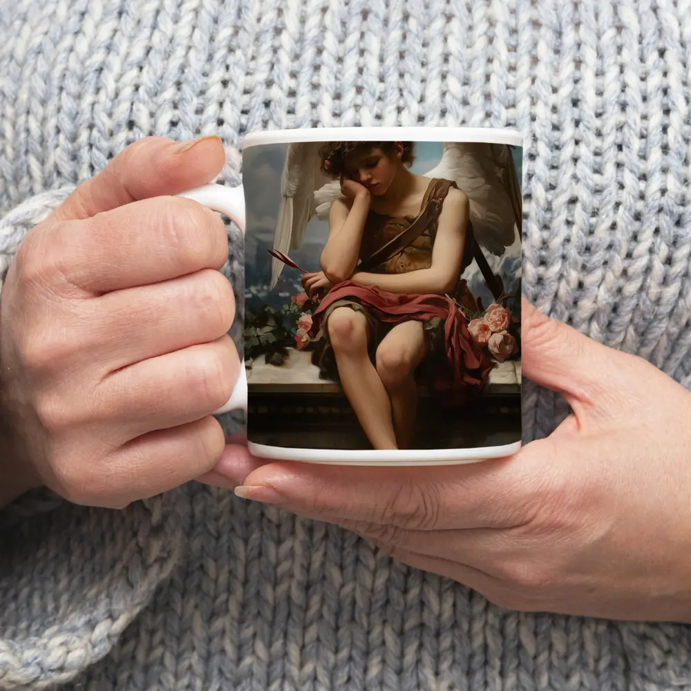 Cupid Angel Sitting With Roses Painting – Mugs