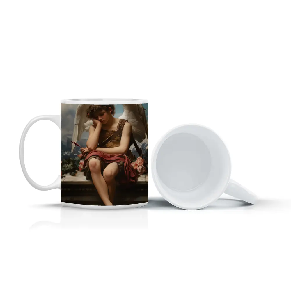 Cupid Angel Sitting With Roses Painting – Mugs