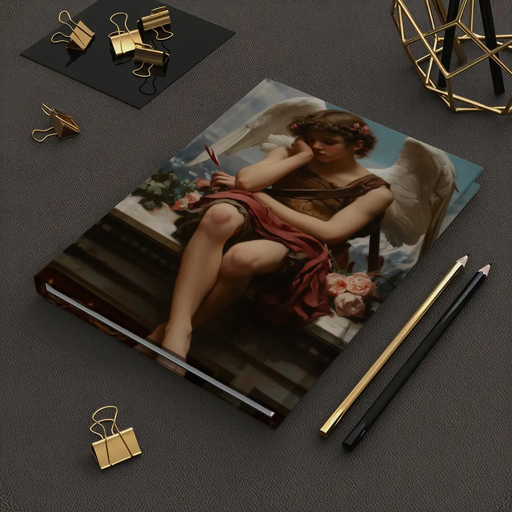 Cupid Angel Sitting With Roses Painting – Notebooks
