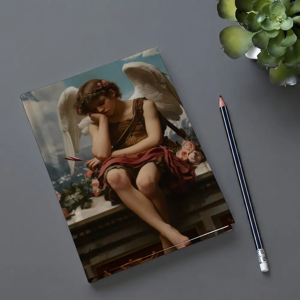 Cupid Angel Sitting With Roses Painting – Notebooks
