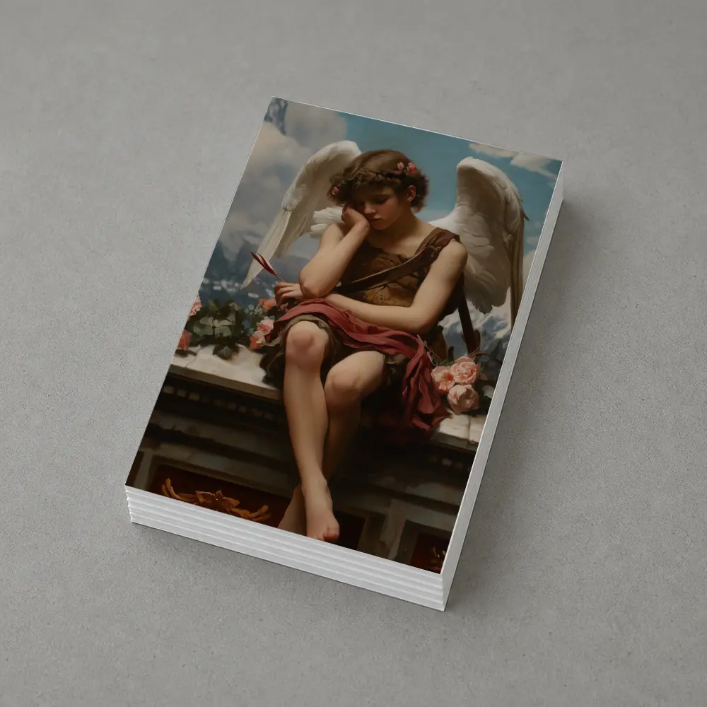Cupid Angel Sitting With Roses Painting – Postcards