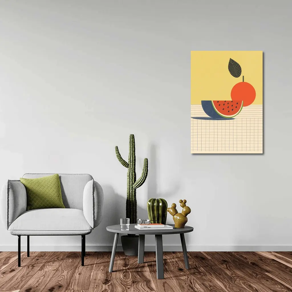 Retro Minimal Fruit Still Life Yellow Background – Wall Art