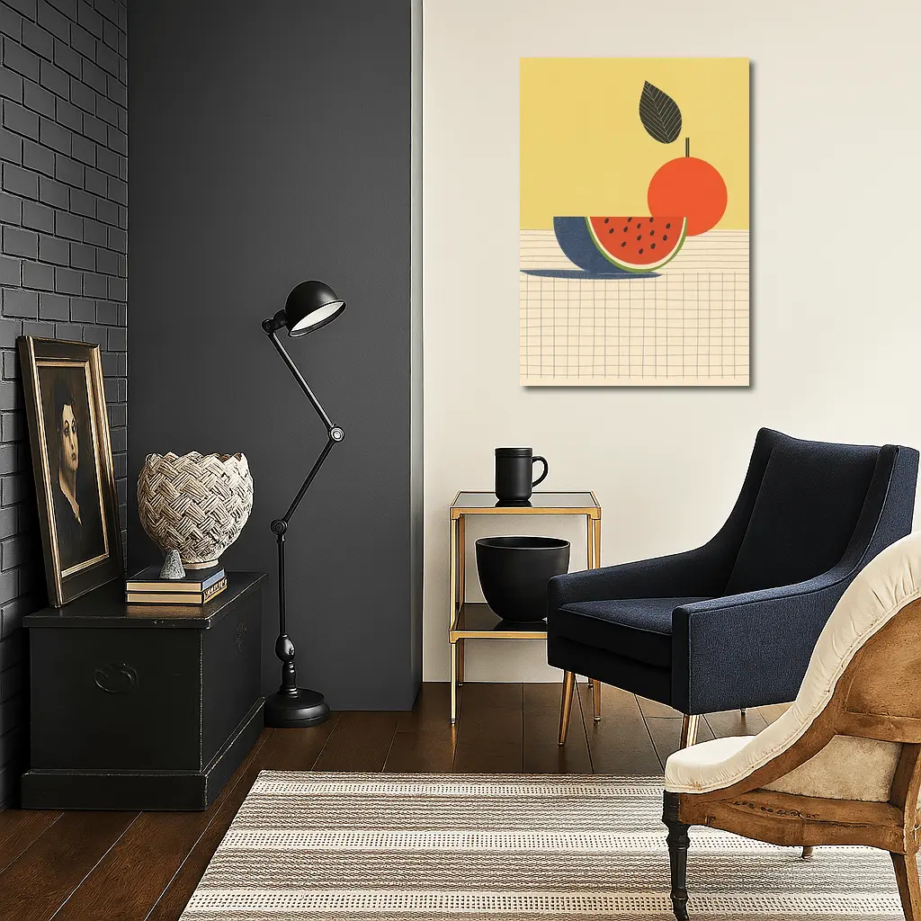 Retro Minimal Fruit Still Life Yellow Background – Wall Art
