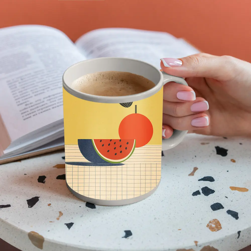 Retro Minimal Fruit Still Life Yellow Background – Mugs
