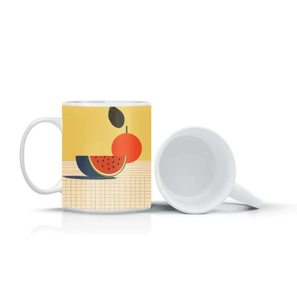 Retro Minimal Fruit Still Life Yellow Background – Mugs