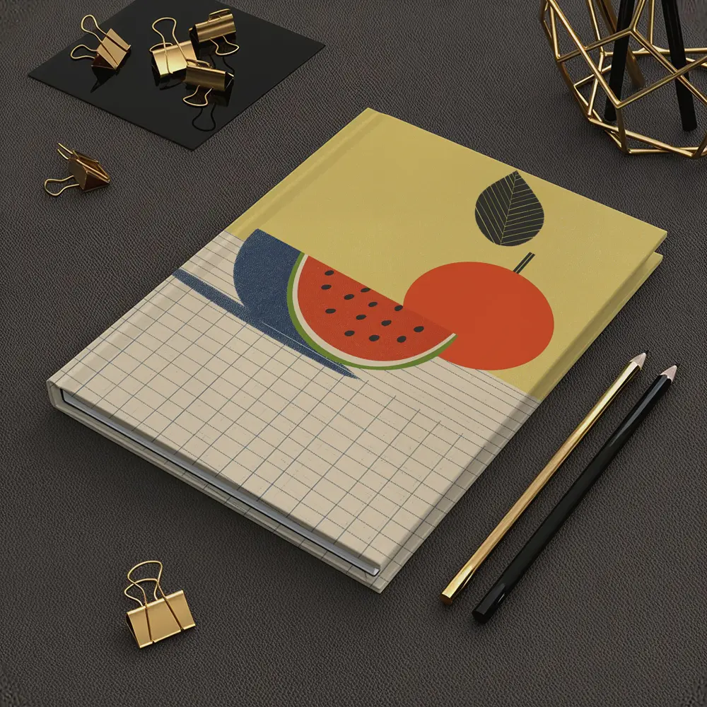 Retro Minimal Fruit Still Life Yellow Background – Notebooks
