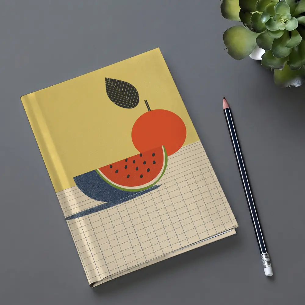 Retro Minimal Fruit Still Life Yellow Background – Notebooks