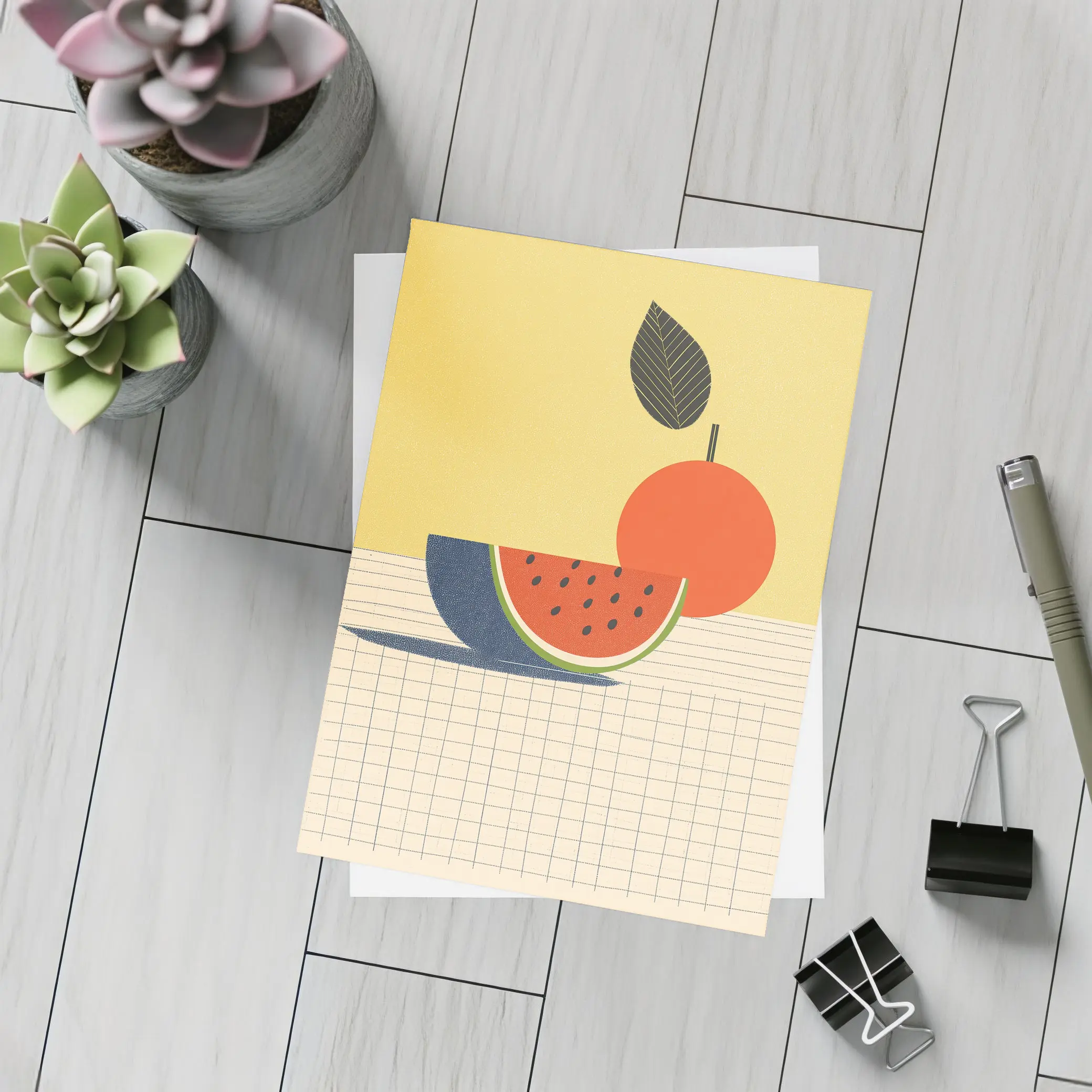 Retro Minimal Fruit Still Life Yellow Background – Postcards