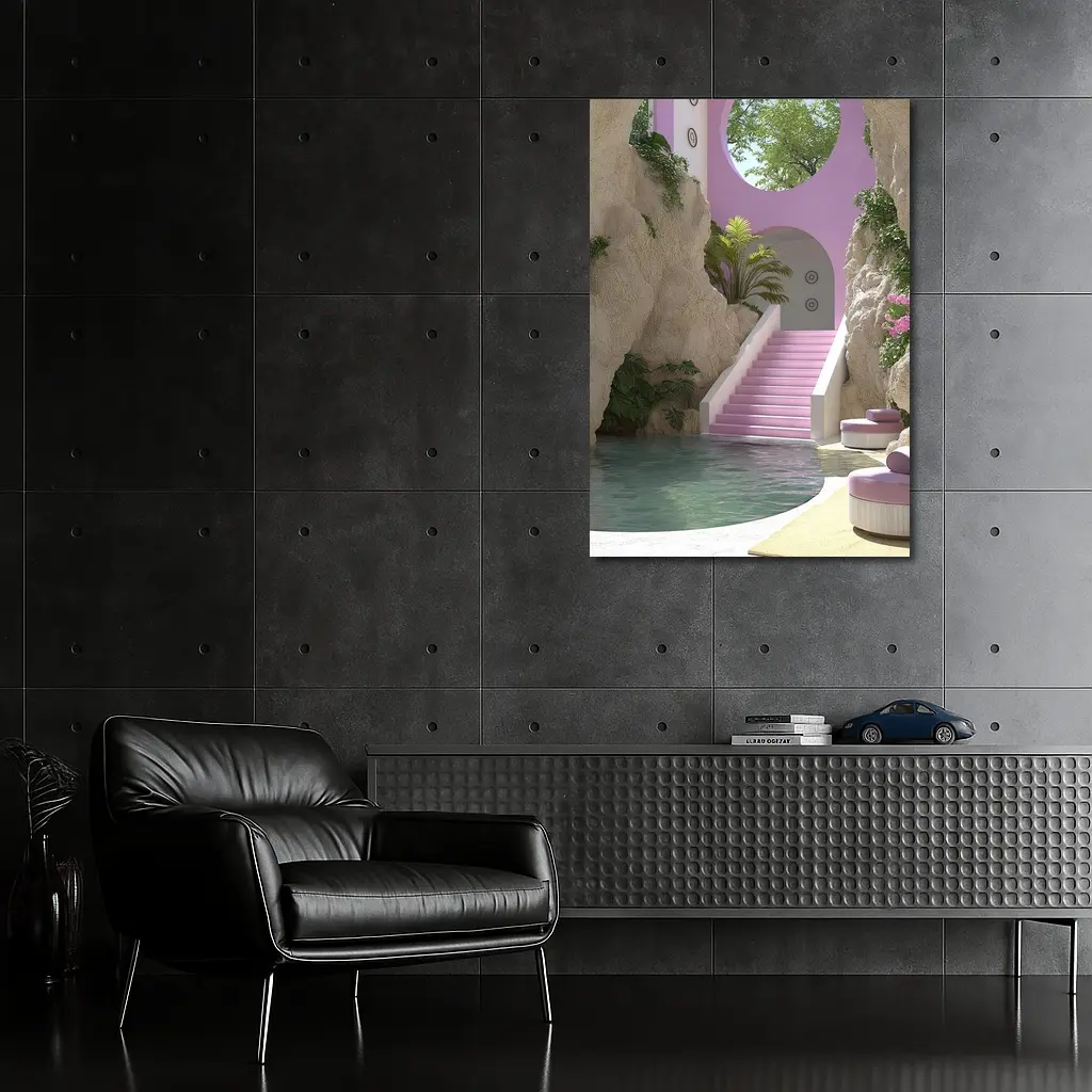 Pink Archway Pool Surreal Tropical Architecture – Wall Art