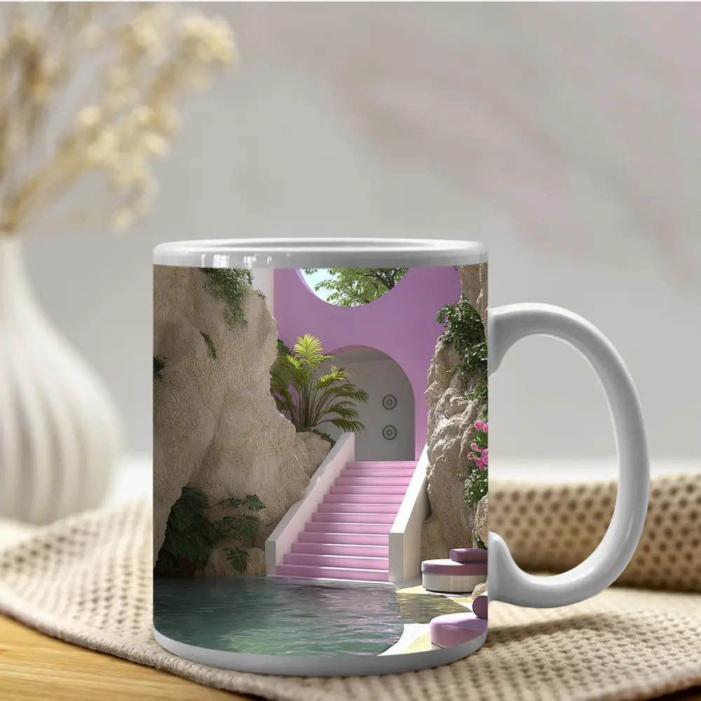 Pink Archway Pool Surreal Tropical Architecture – Mugs