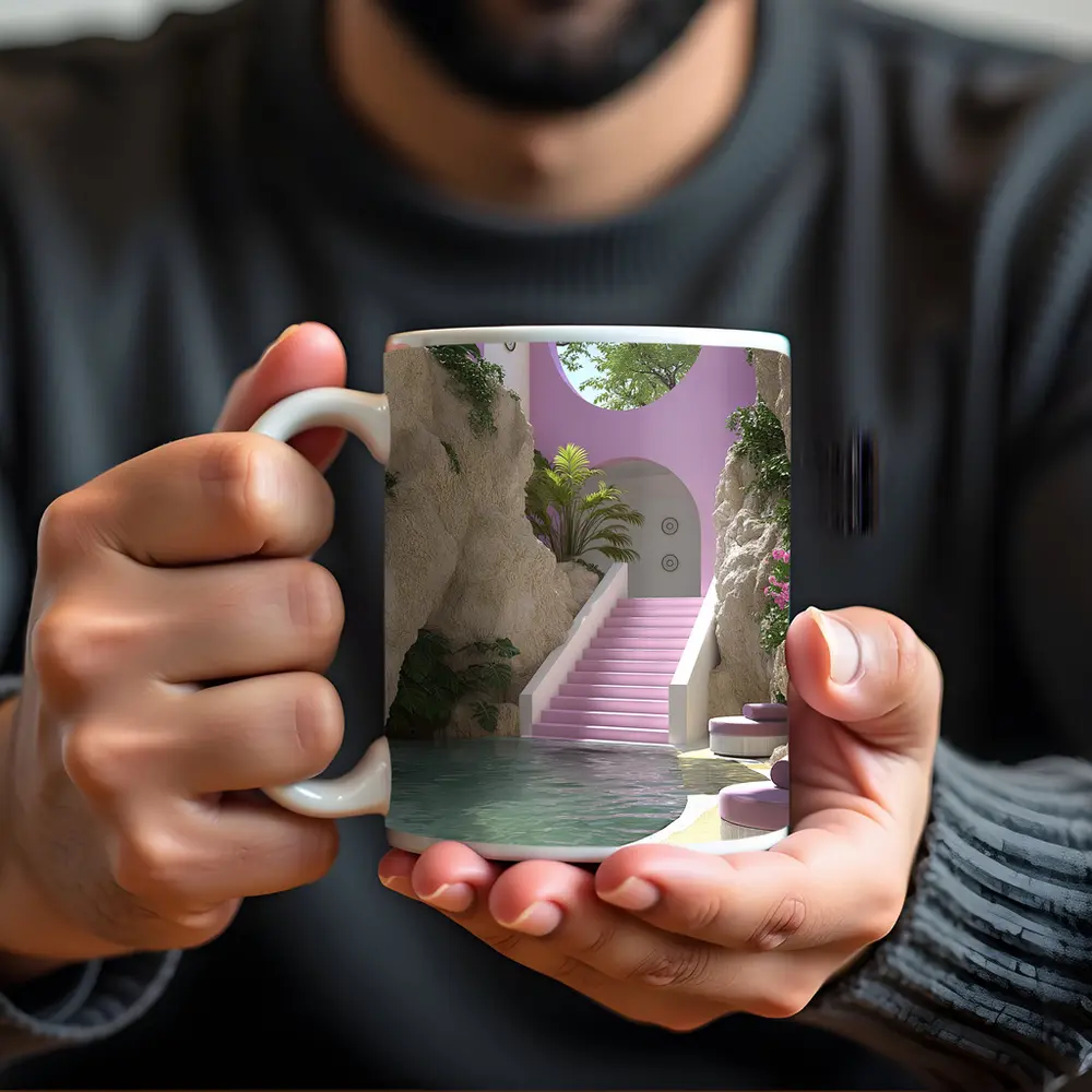 Pink Archway Pool Surreal Tropical Architecture – Mugs