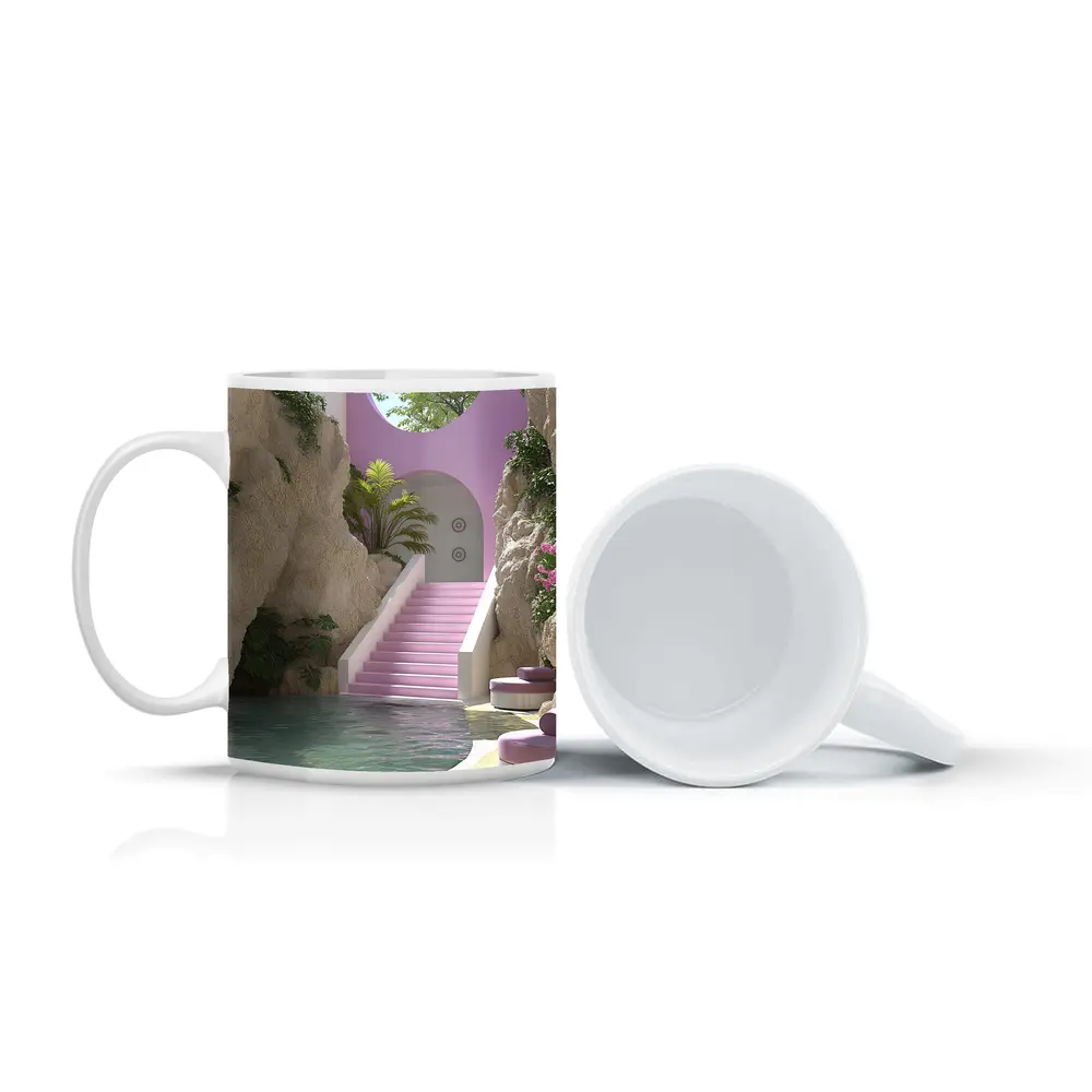 Pink Archway Pool Surreal Tropical Architecture – Mugs
