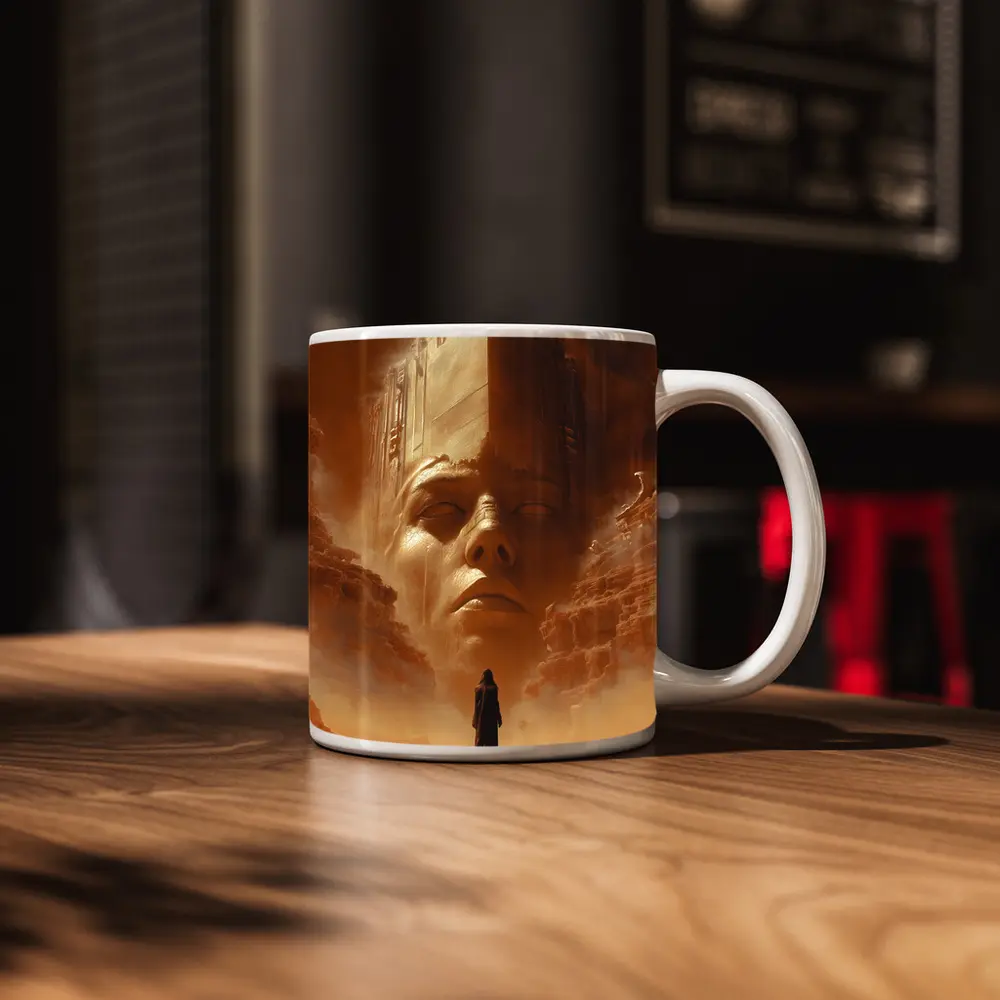 Ancient Desert Colossus Figure Surreal Sand – Mugs