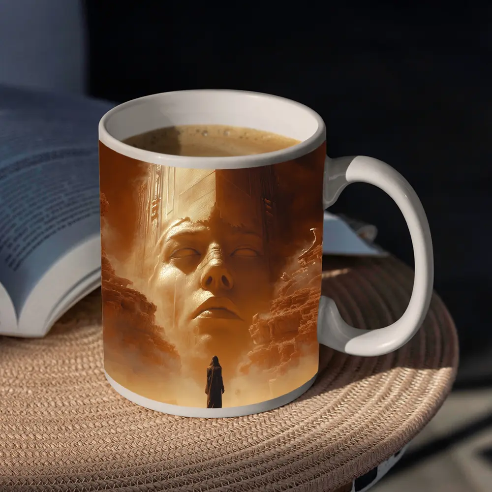 Ancient Desert Colossus Figure Surreal Sand – Mugs