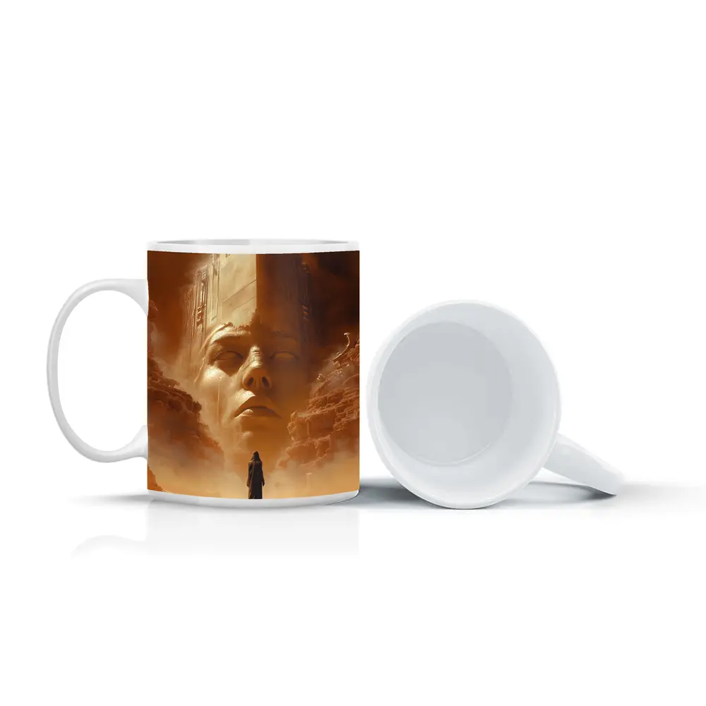 Ancient Desert Colossus Figure Surreal Sand – Mugs