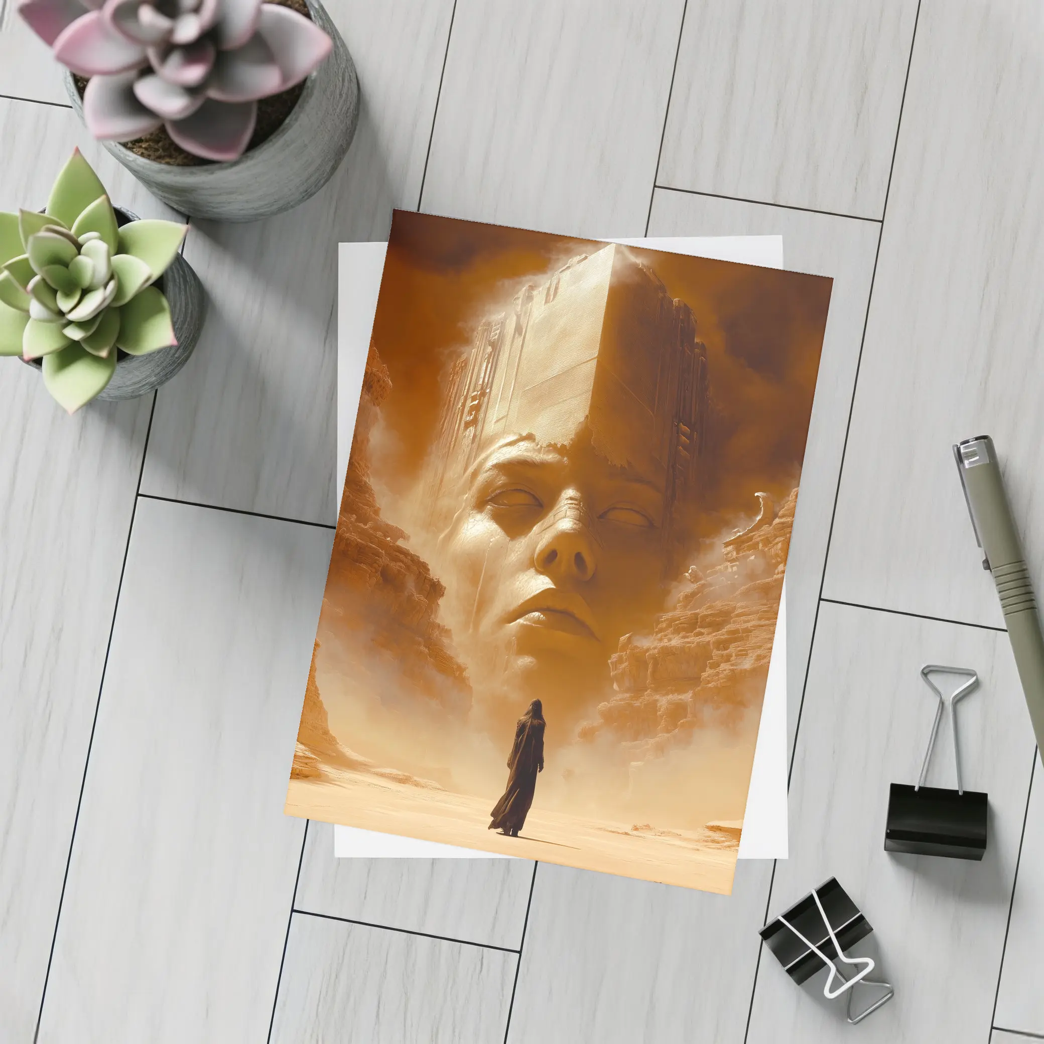 Ancient Desert Colossus Figure Surreal Sand – Postcards