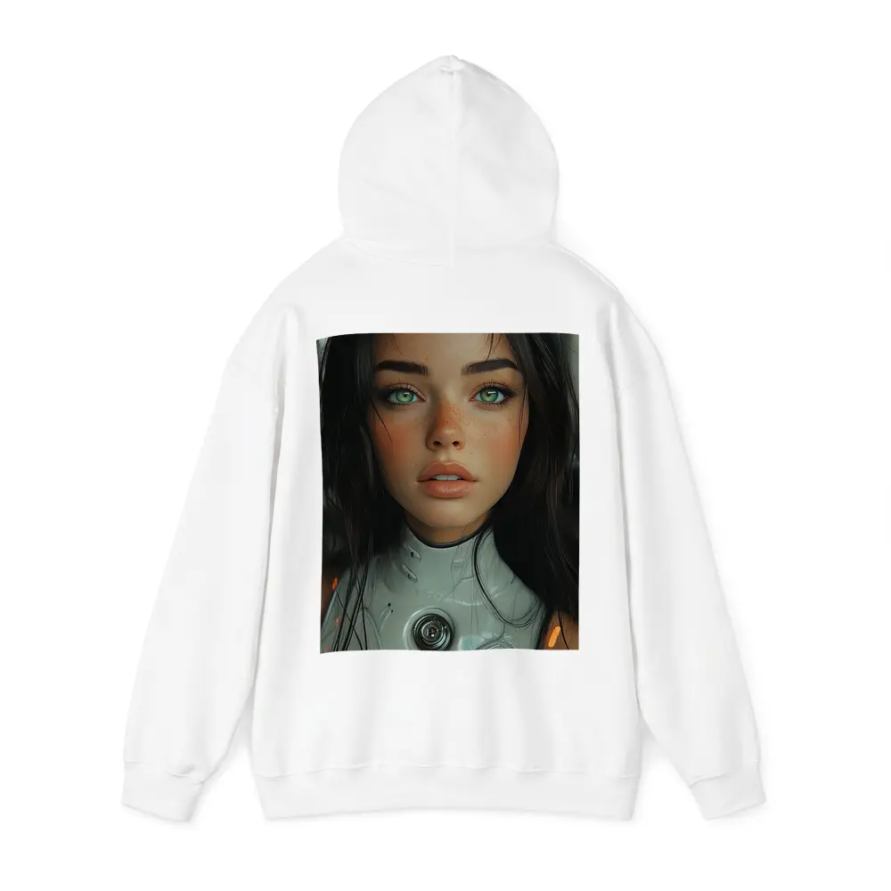 Futuristic Cyborg Girl Green Eyes Portrait – Hoodies