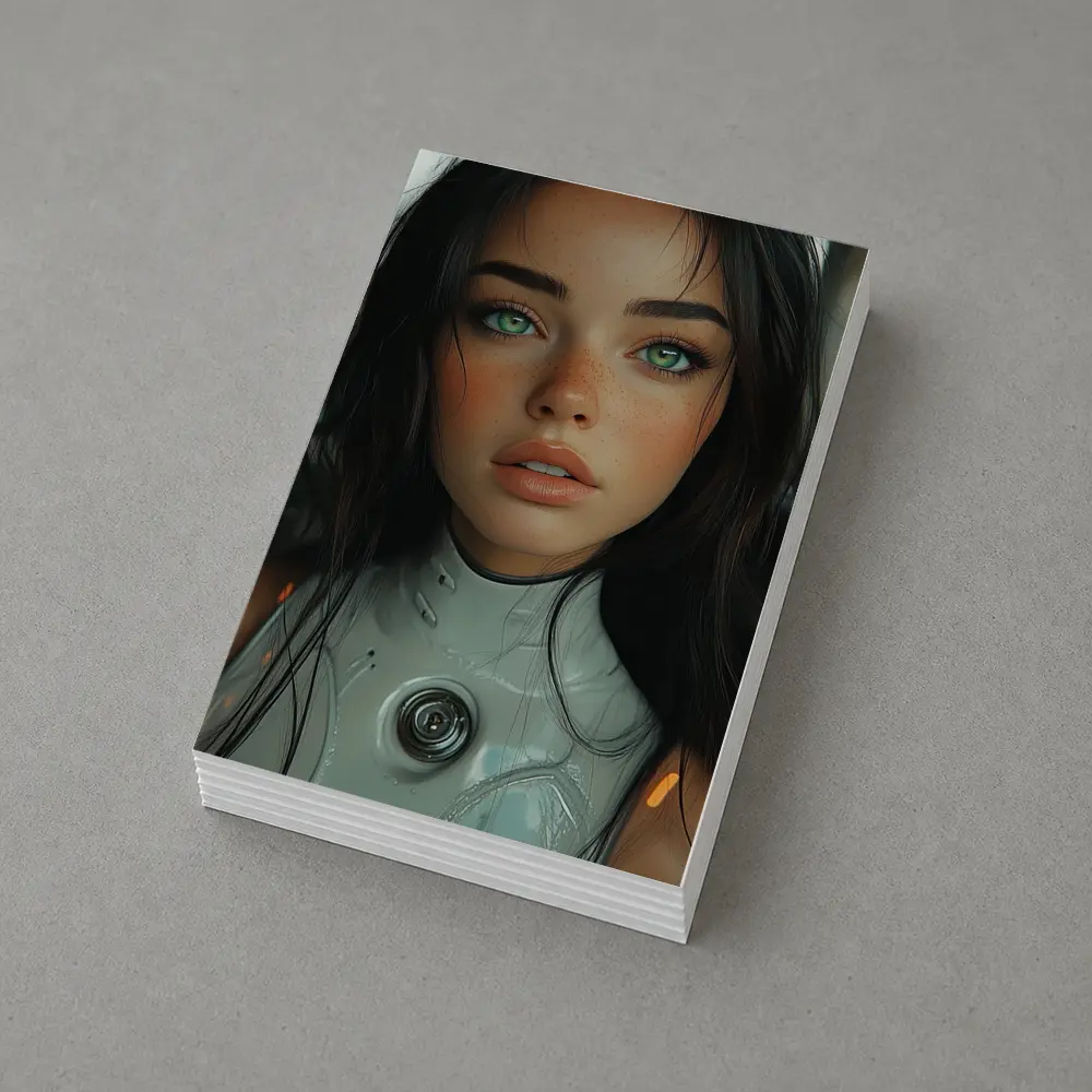 Futuristic Cyborg Girl Green Eyes Portrait – Postcards