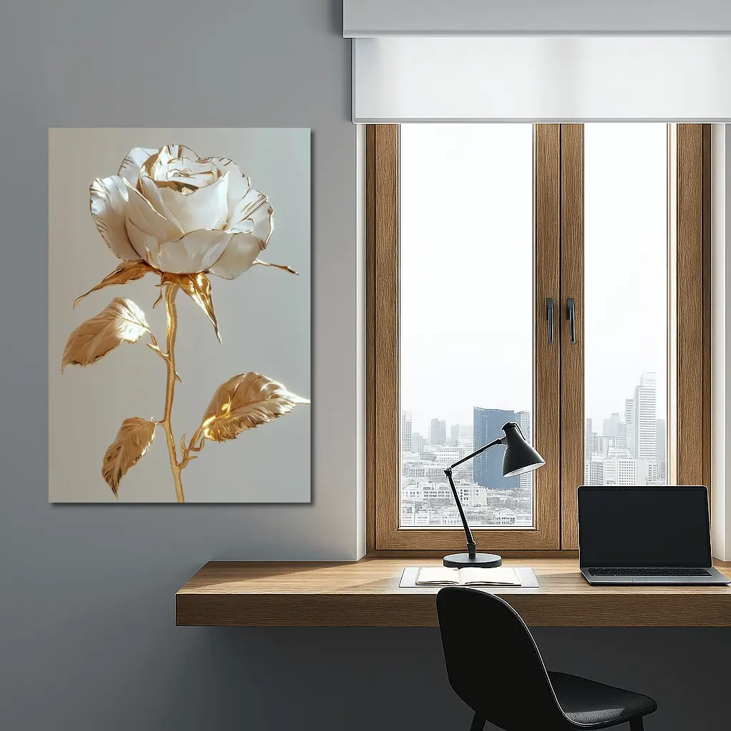 White Gold Rose Metallic Flower Art – Wall Art