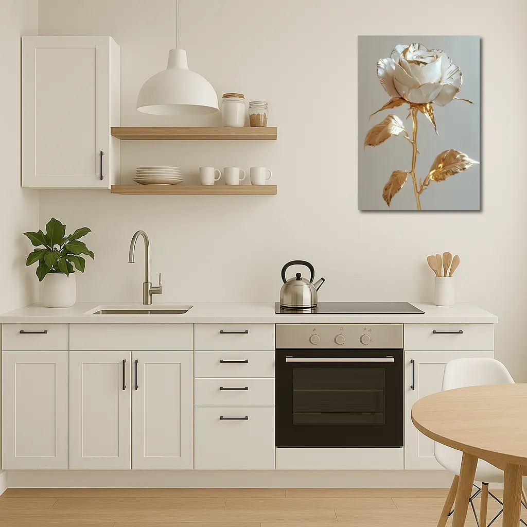 White Gold Rose Metallic Flower Art – Wall Art