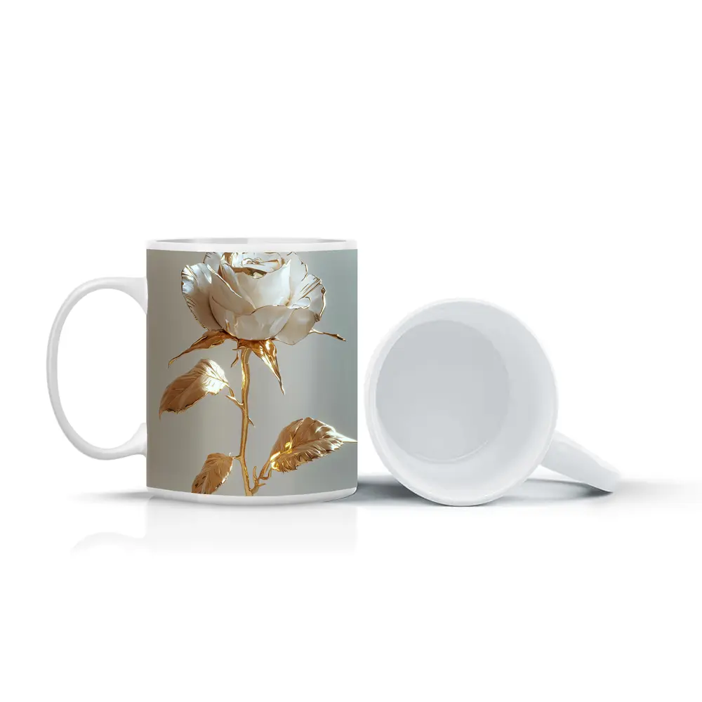 White Gold Rose Metallic Flower Art – Mugs