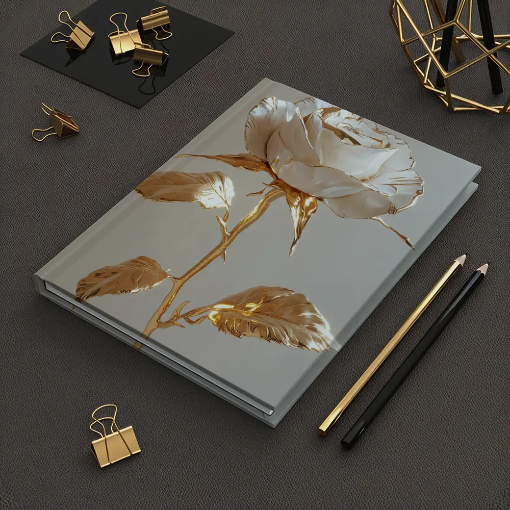 White Gold Rose Metallic Flower Art – Notebooks