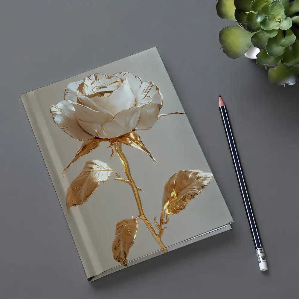 White Gold Rose Metallic Flower Art – Notebooks