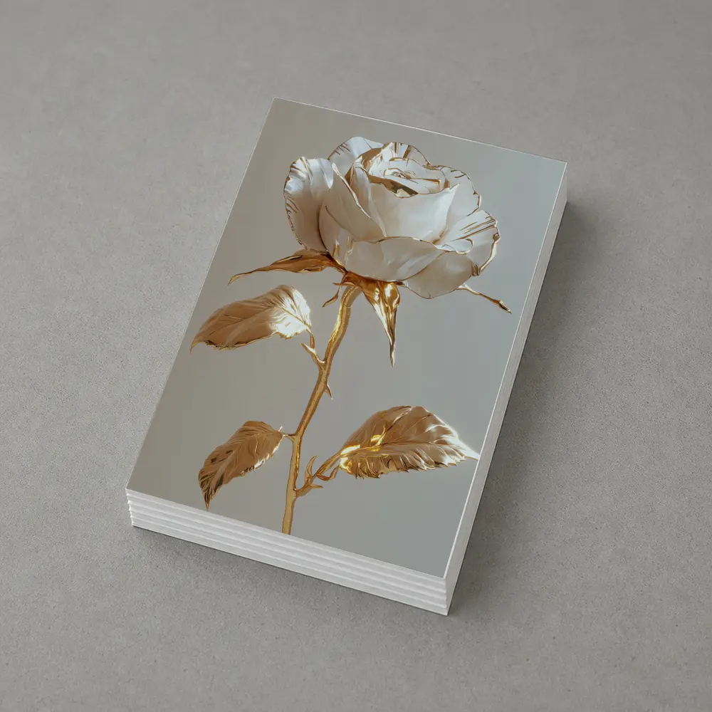White Gold Rose Metallic Flower Art – Postcards