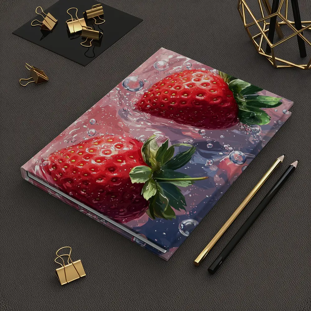 Two Red Strawberries Floating In Pink Water – Notebooks