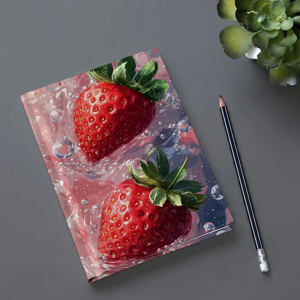 Two Red Strawberries Floating In Pink Water – Notebooks