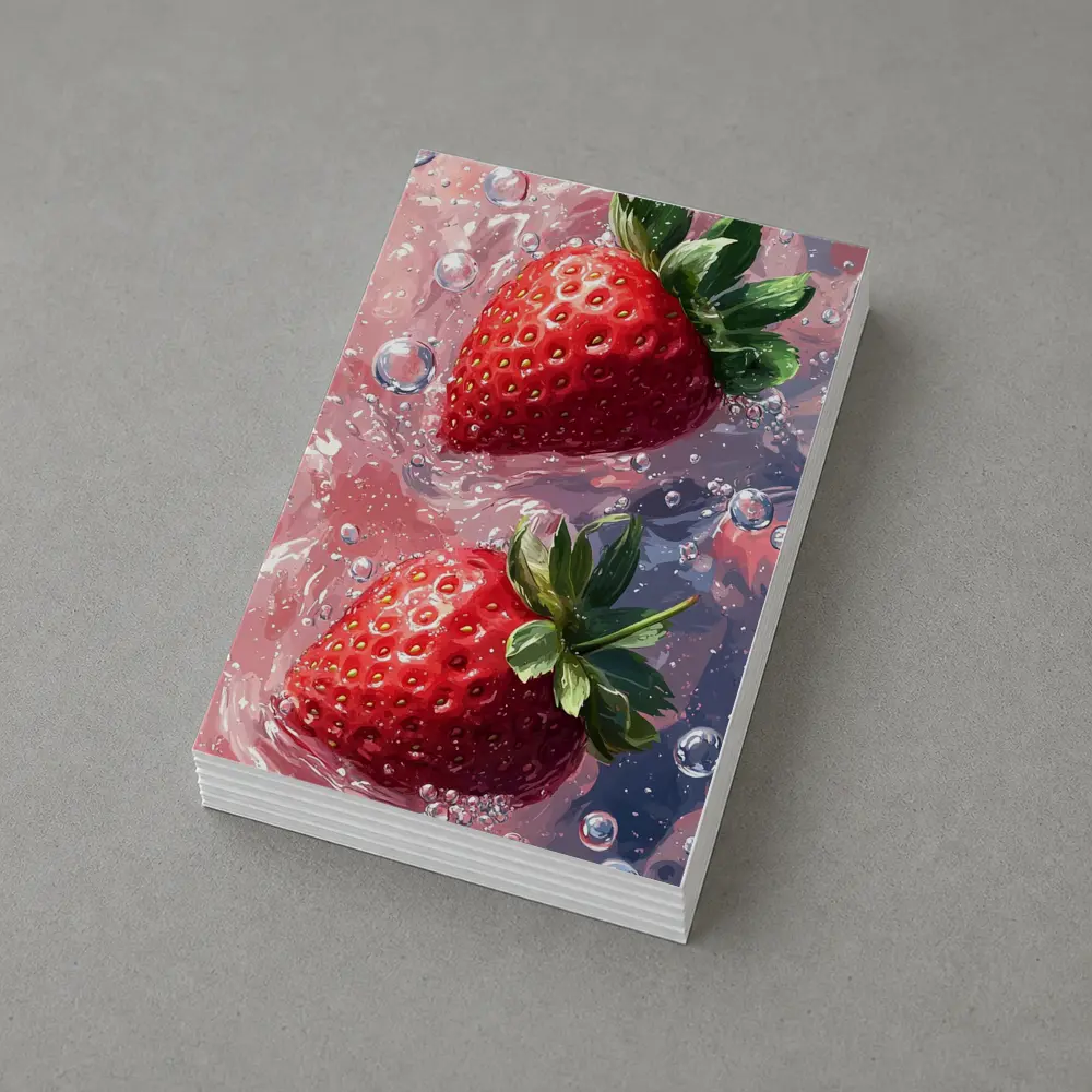 Two Red Strawberries Floating In Pink Water – Postcards