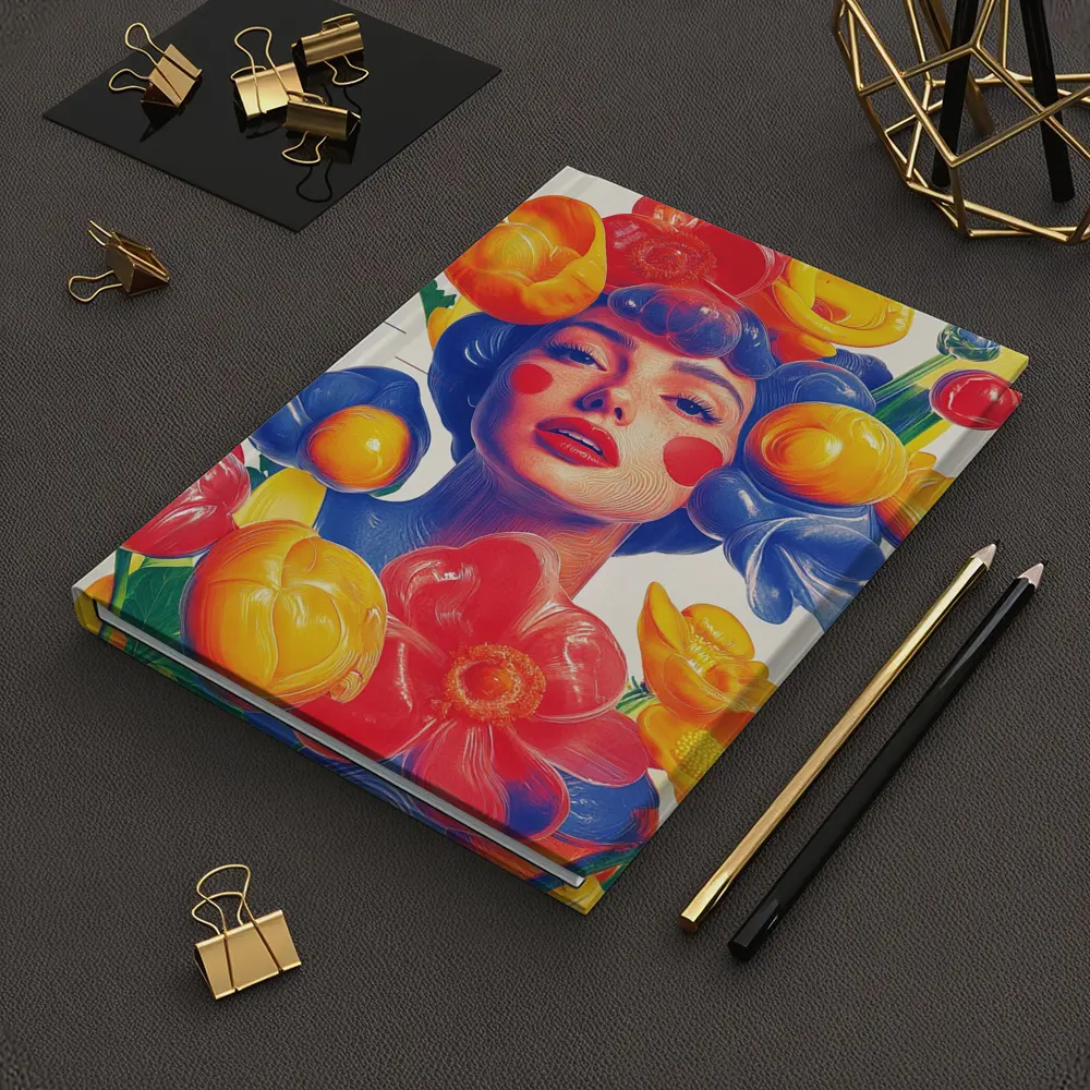 Colorful Woman Portrait Surrounded By Bold Flowers – Notebooks