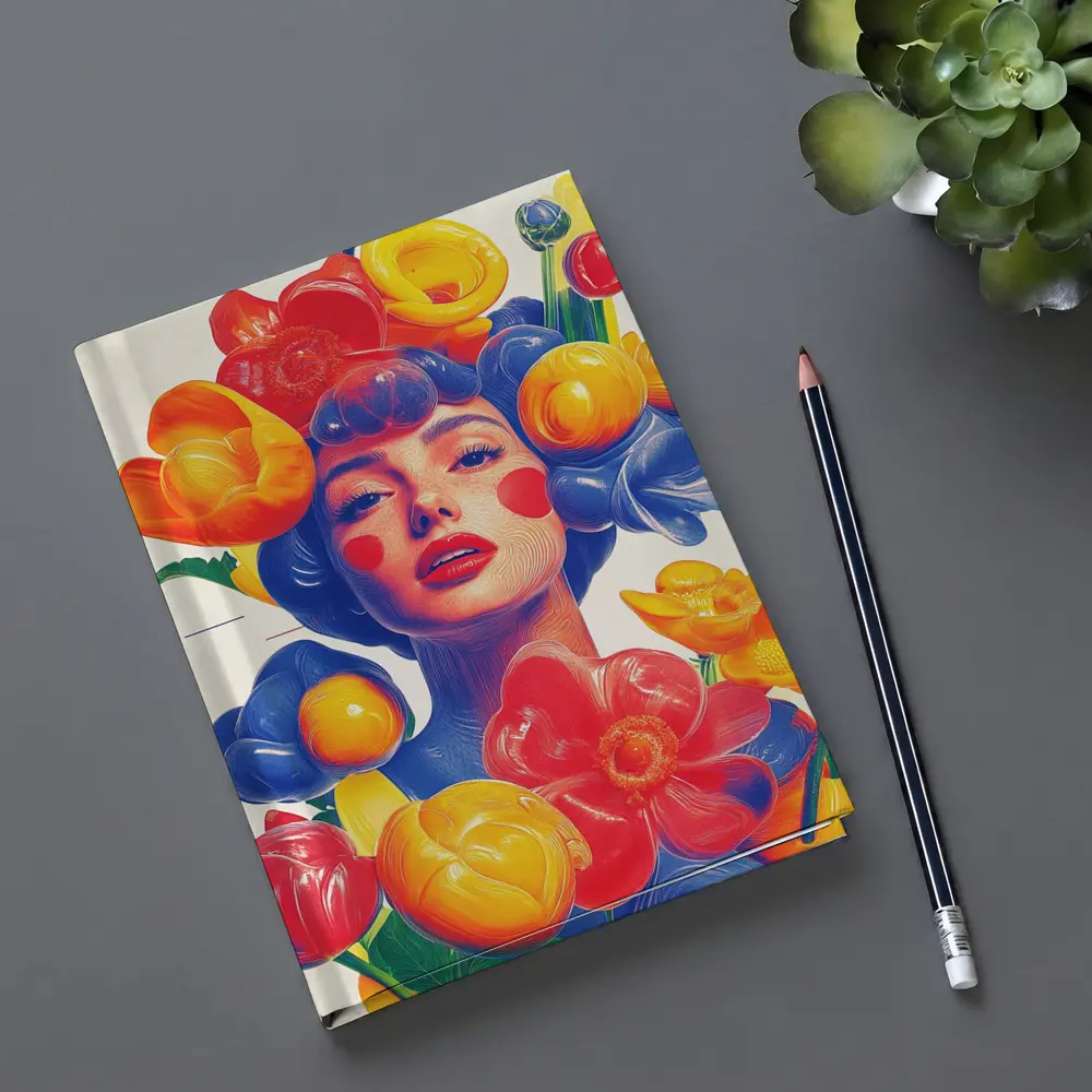 Colorful Woman Portrait Surrounded By Bold Flowers – Notebooks