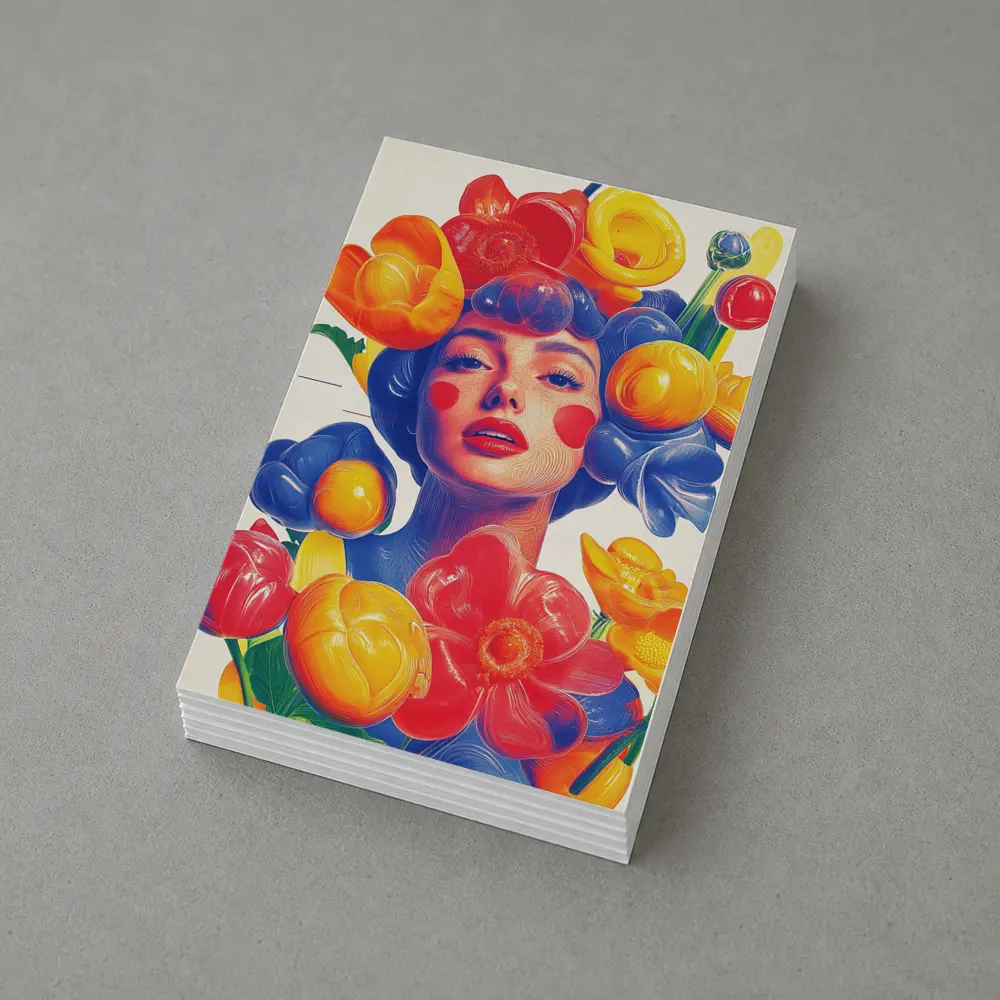 Colorful Woman Portrait Surrounded By Bold Flowers – Postcards