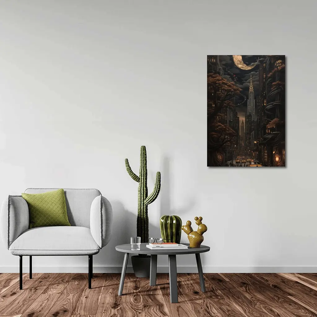 Dark Gothic City Night Crescent Moon Art – Wall Art