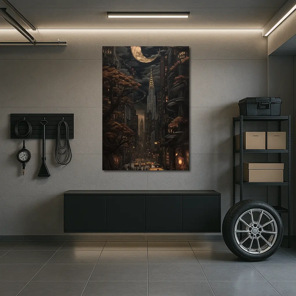 Dark Gothic City Night Crescent Moon Art – Wall Art