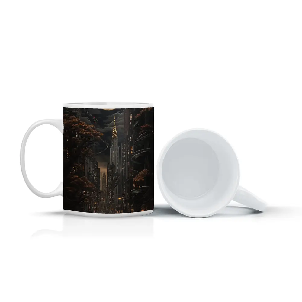 Dark Gothic City Night Crescent Moon Art – Mugs